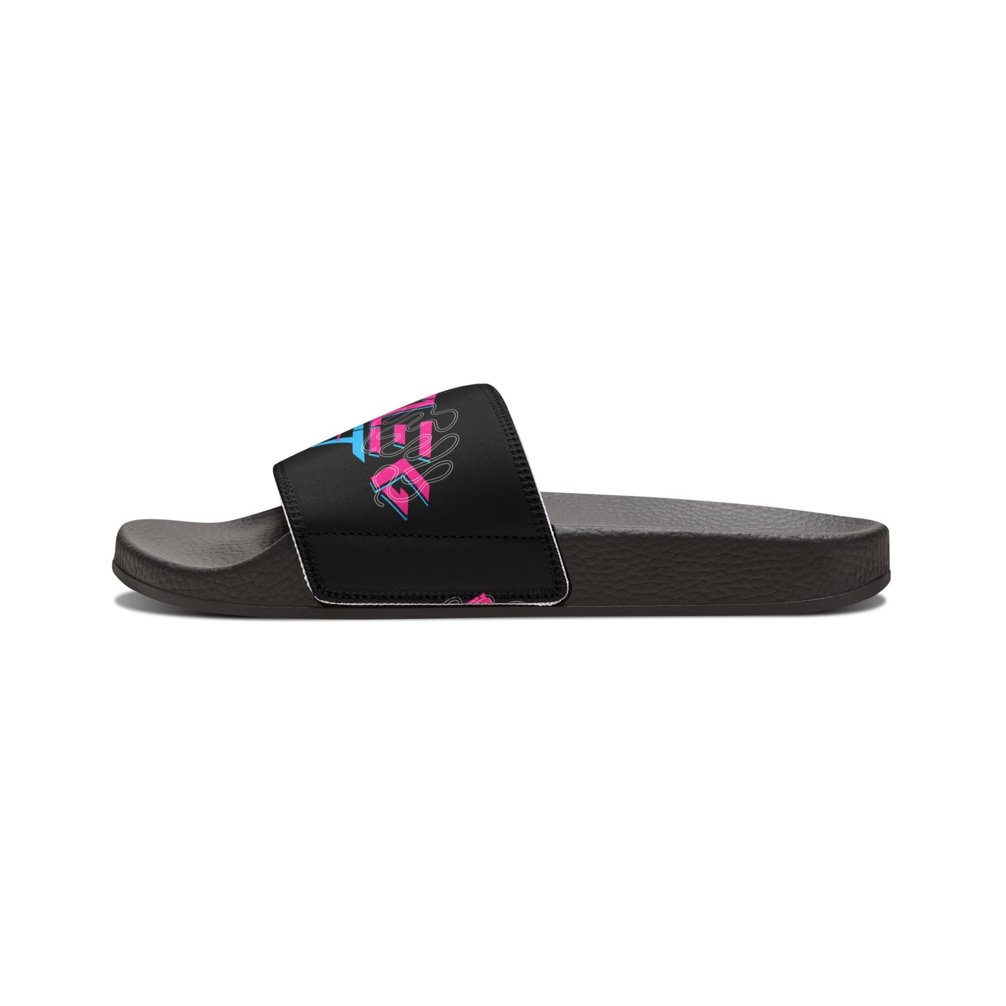 Men's Removable-Strap Slide Sandals — Black Neon Logo Casual Pool & Beach Slides