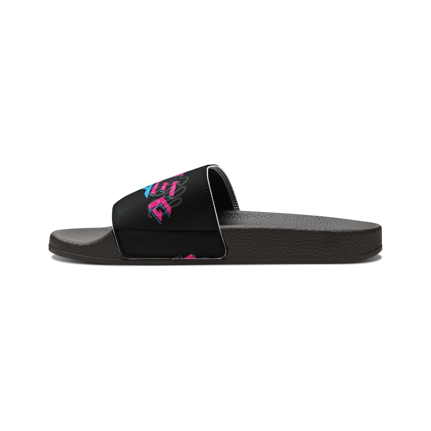 Men's Removable-Strap Slide Sandals — Black Neon Logo Casual Pool & Beach Slides